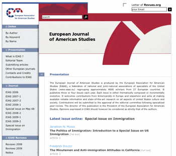 Screenshot of http://ejas.revues.org